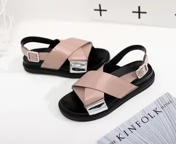 

Thick Sole Women Sandals Summer Genuine Leather Cross-Strap Women Shoes Korean Style Platform Walking Slipper For Girl Ins Pink