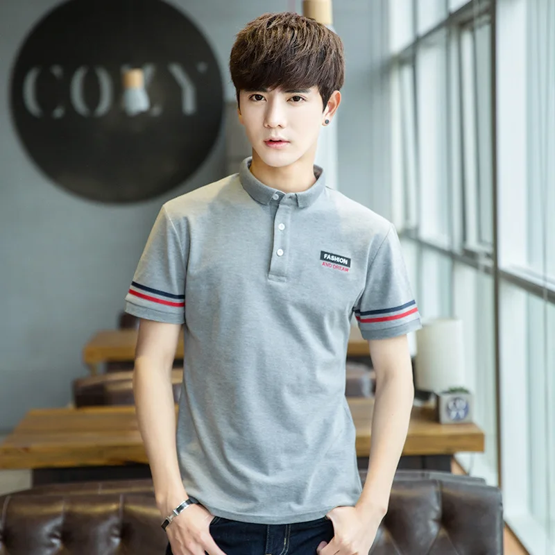 

Polo Shirt Short Sleeve T-shirt Men's 2019 Summer New Style Korean-style Trend Half Sleeve Fold-down Collar Men Pure Cotton T-sh