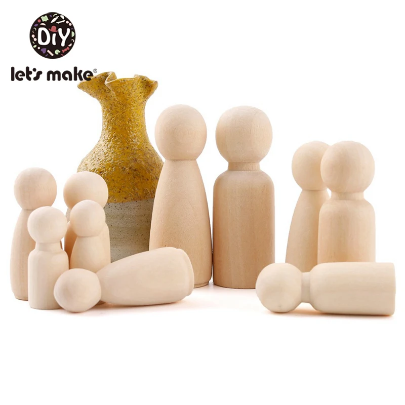 Let's Make 10PCS 65mm,55mm,43mm,35mm Wooden Peg Dolls Girl Boy Wood Dolls Kids Room Decor DIY Unfinished Wooden Peg Dolls