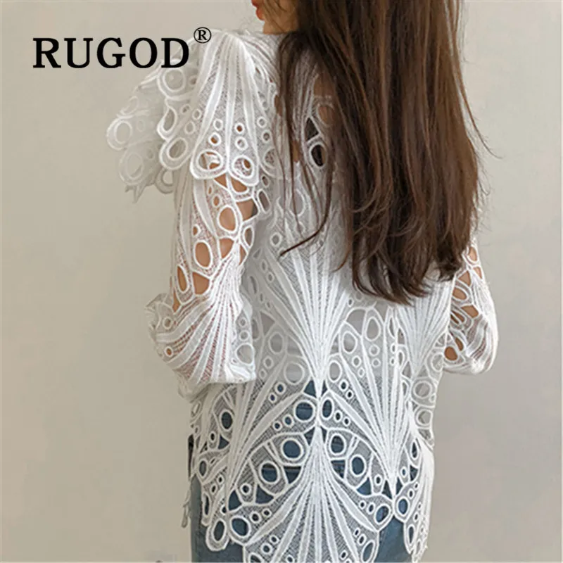 RUGOD, Весенняя блузка с оборками, женские блузки, элегантный топ, корейская модная одежда, женские рубашки, открытая рубашка, Прозрачные топы