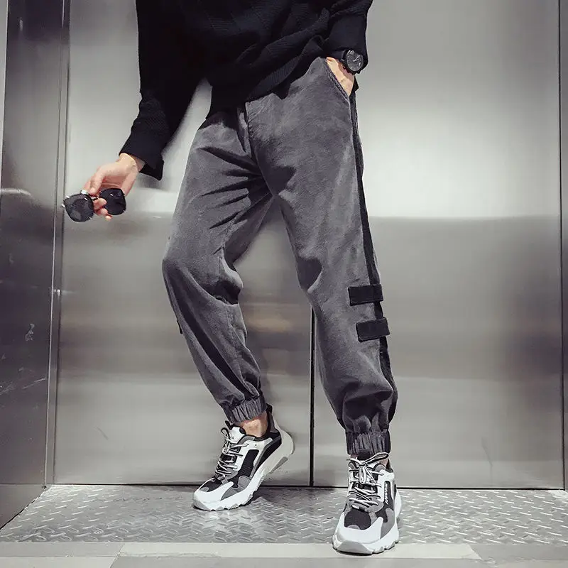 

2020 Autumn And Winter New Youth Popular Loose Large Size Corduroy Solid Color Foot Sweatpants Fashion Casual Legging Pants Gray