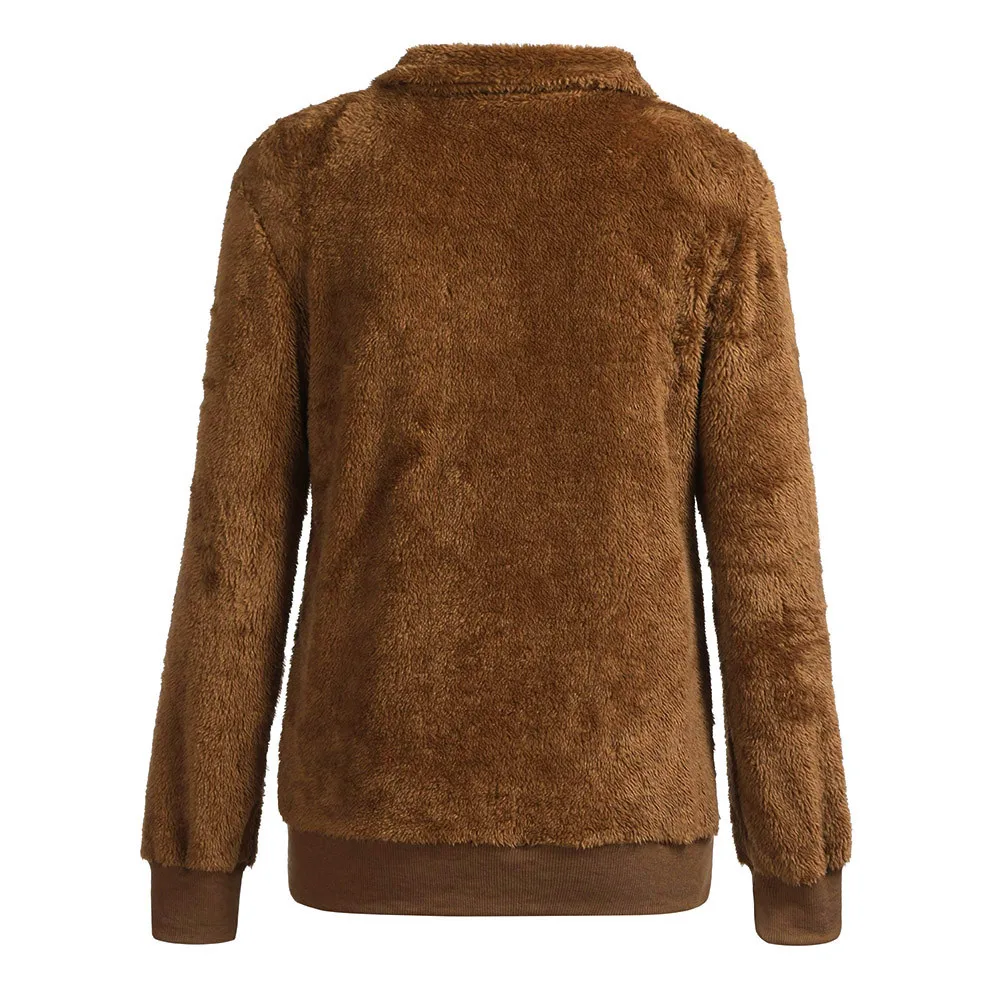 Jaycosin Fashion Women Simple O-Neck Warm Zip Neckline Sweatshirt Stylish Long Sleeve Comfortable Soft Casual Blouse 927#3