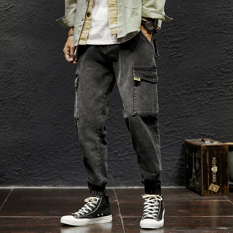 

2019 Autumn And Winter Japanese-style Harem Jeans Men Loose And Plus-sized Trend Retro Black And White with Pattern Washing Beam