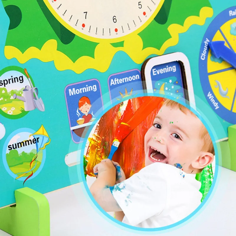  Sorting Toys Wooden Clock Kit Children Educational Teaching Aids Toys Weather Season Calendar Clock - 4000265971924