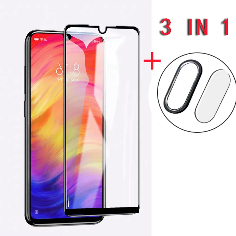 9H Tempered Glass Full Screen Protector for Redmi Note 7 Film 3 In 1 Metel Protective Ring Camera Lens Pro | Мобильные телефоны и