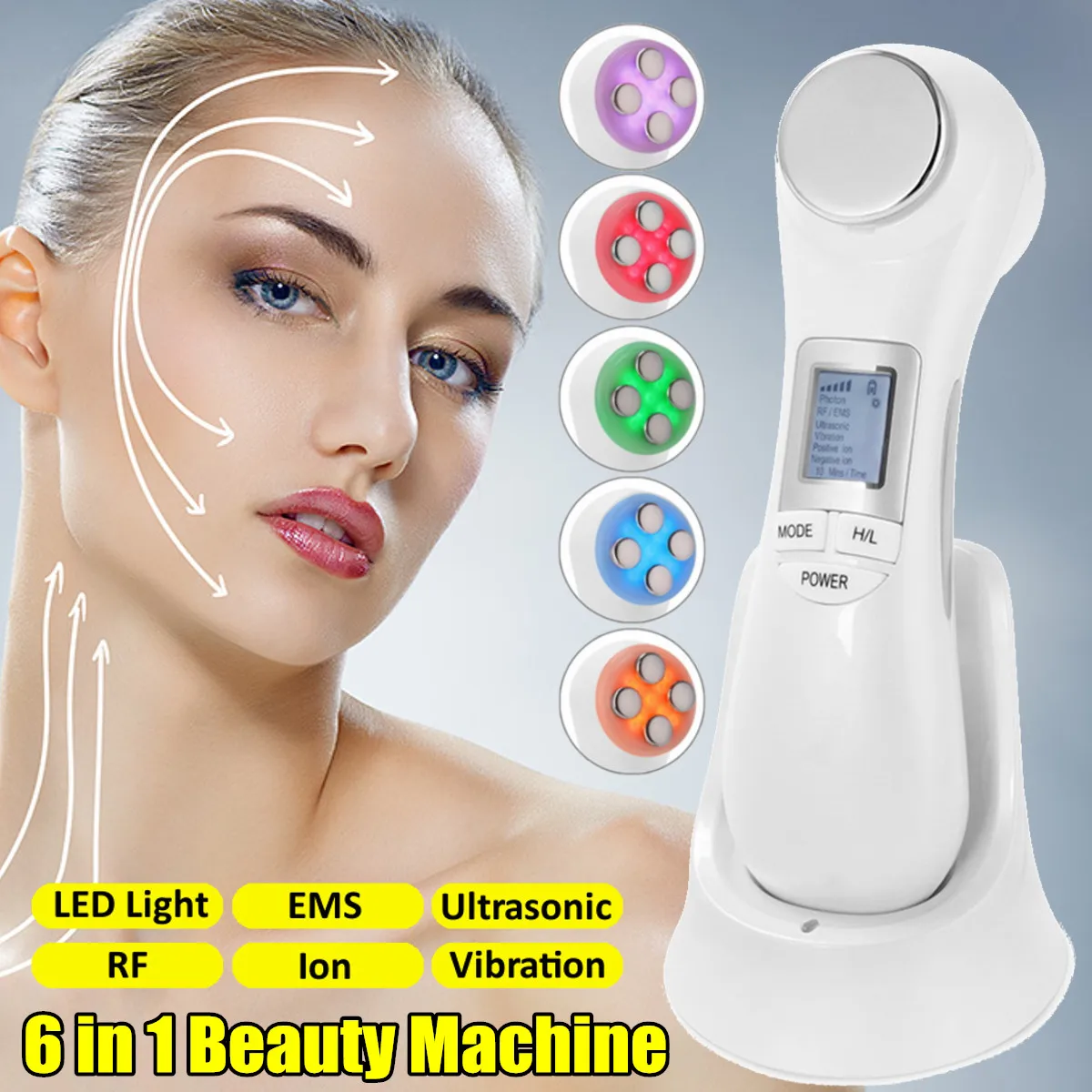 

6 in 1 Face Photon RF Radio Frequency EMS Mesotherapy Led Light Therapy Ultrasonic Belleza Maquiagem Profissional Completa skin
