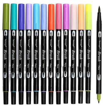 

Dainayw Dual Brush Pen Art Markers, Primary, 12-Pack, ABT Brush and Fine Tip Markers for Journaling Card Making