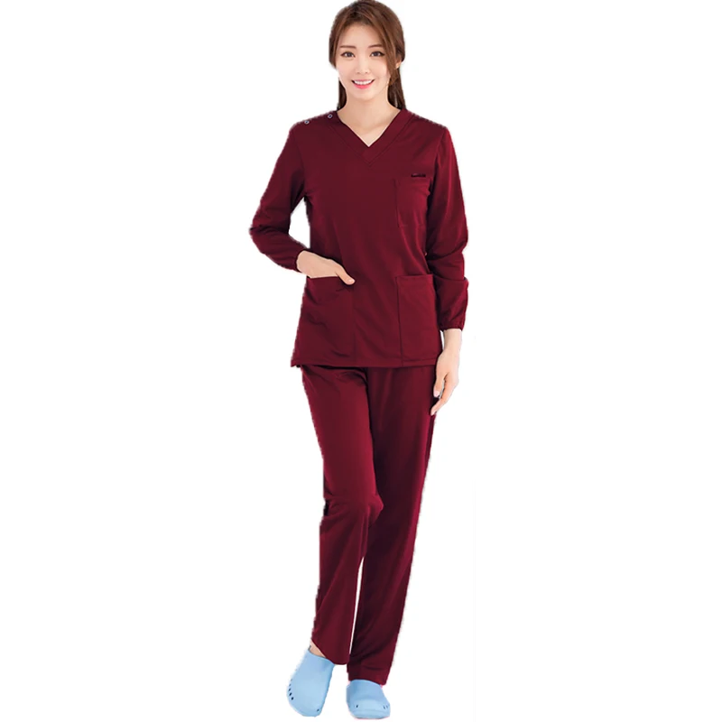 

Winter medical uniform women scrub set stretch rib knit scrub nursing uniforms elastic Hospital costume suit