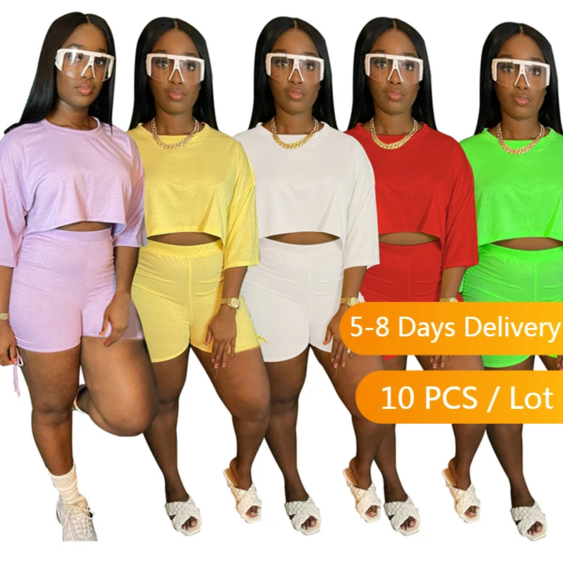 

Bulk Items Wholesale Lots Summer Two Piece Set Women Summer Clothes Loose T Shirt Biker Shorts Set Sports Tracksuit Women Suits