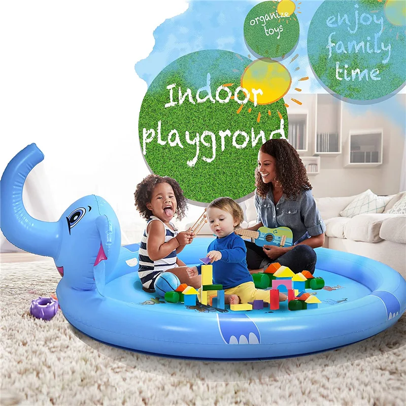Inflatable Blue Elephant Sprinkler Pool Water Fountain Outdoor Giraffe Play Water Spray Toy Grass Garden Floor Mat