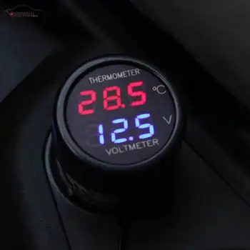 

12V 24V 2 In 1 DC Digital Car Voltmeter Thermometer Temperature Meter Battery Monitor Red Blue Led Dual Display