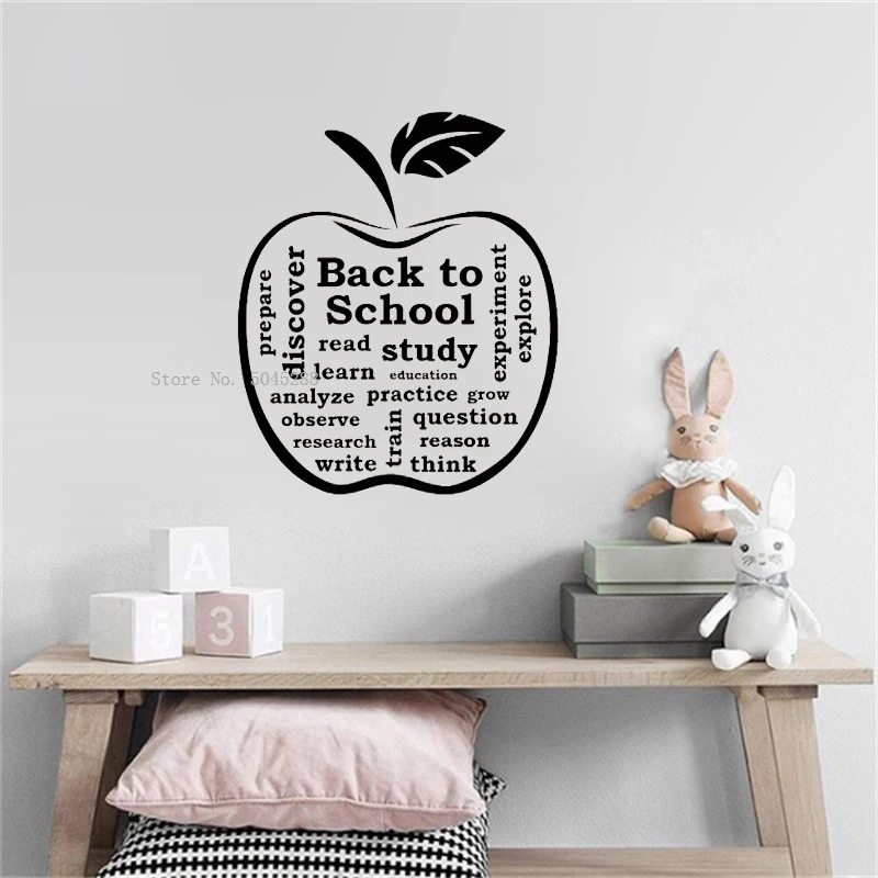 Apple Back To School Наклейка на стену слова Стикеры Виниловые буквы образование Цитата