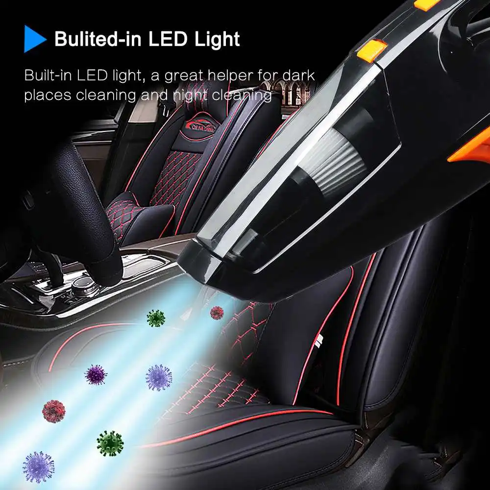 Skup 5000Pa Mini bezprzewodowy odkurzacz samochodowy 12V 120W Home Auto ręczny Wet Dry podwójnego zastosowania przenośny filtr HEPA odkurzacze z oświetleniem LED