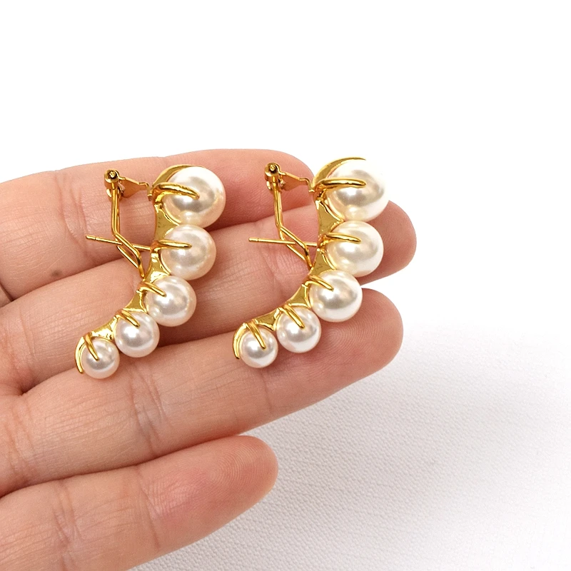 【TATIANA】Oldmoon Antique Pearl Earrings 韓国 ピアス Brass Faux Pearl Clip Earrings Women Jewelry Punk Party