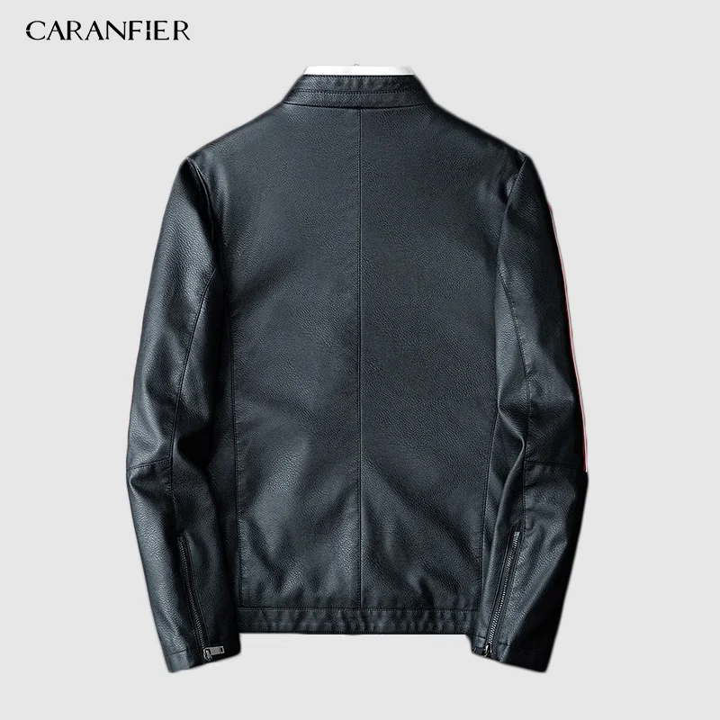 CARANFIER бренд осенне-зимняя повседневная куртка из искусственной кожи на молнии мотоциклетная кожаная куртка мужская приталенная Мужская куртка и пальто