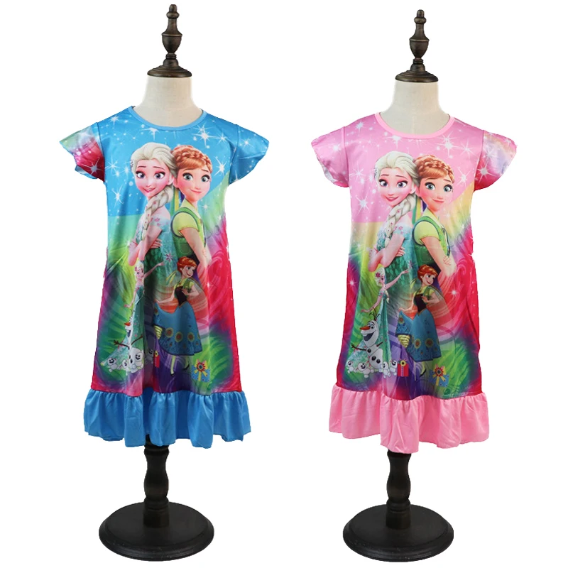 

2023 Disney Princess Dress Girl Summer Clothing Kids Clothes Children's Pajamas Birthday Dresses Casual Costume Anna Elsa 3 8 Y
