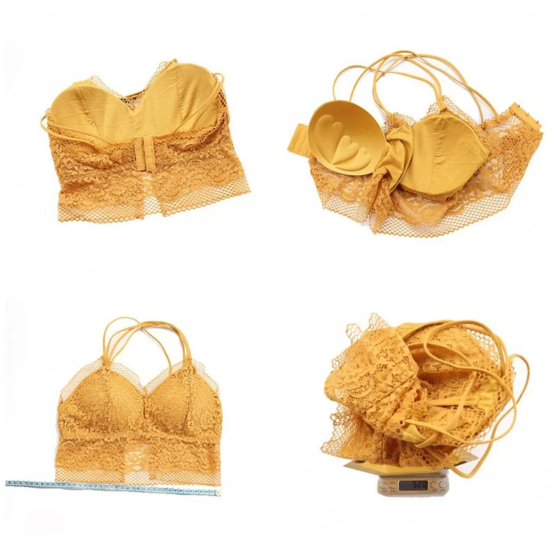 BRA Women Gathered Lace Side Beauty Back Transparent No Steel Ring Padded Solid Color Knitwear Adjustment Comfortable Bralette n