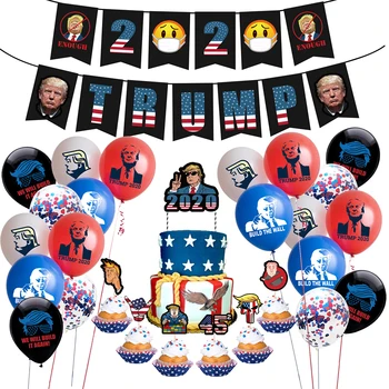 

Trump Theme DIY Hanging Celebration Paperboard Spoof Cake Topper Letter Print Pull Flag Photo Props Party Decoration Set