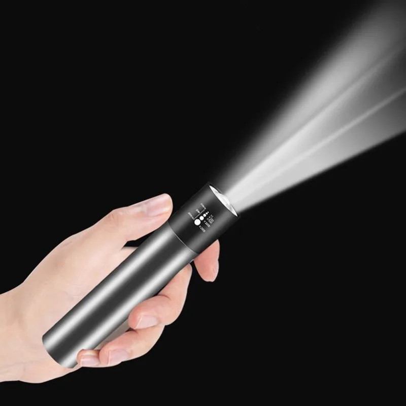 

Mini linterna LED recargable USB portátil 3 modos de iluminación antorcha impermeable Zoom telescópico elegante traje para iluminación nocturna