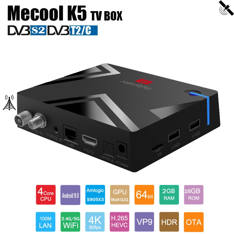 ТВ-приставка Mecool K5 на Android 9 0 комбинированная с приемником DVB T2/S2/C процессор Amlogic