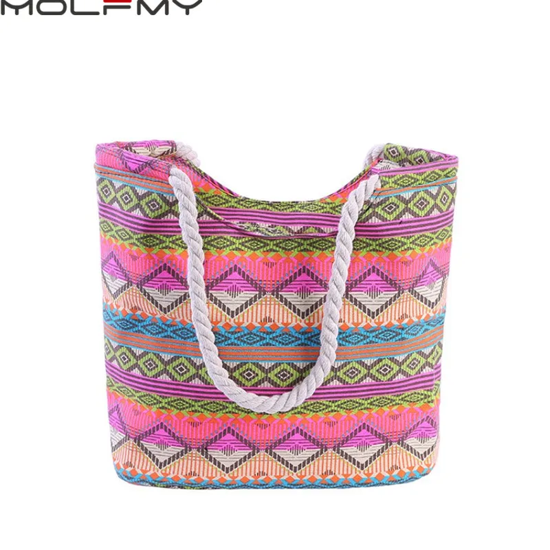 Women's Canvas Handbag Large Hit Color Capacity Shoulder Geometric