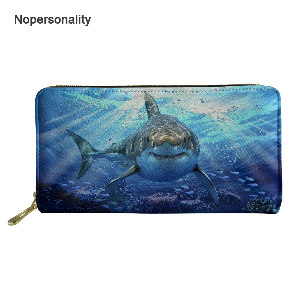 

Nopersonality Women Hand Wallets Animal Shark Print Leather ID Card Holders Long Female Ladies Clutch Bag Purse Zipper Closure