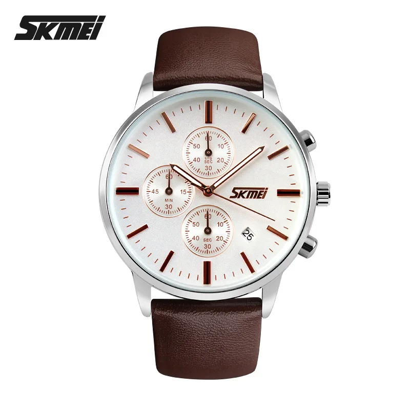 

Skmei 9103 Fashion Three Eye Simple Waterproof Leather Belt Quartz Men's Watch