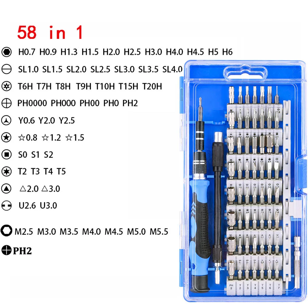 Vastar 110/115 в 1 Прецизионная отвертка, Мини электрическая отвертка, Набор для Iphone, huawei, планшета, Ipad, домашний набор инструментов - Цвет: 58 in 1