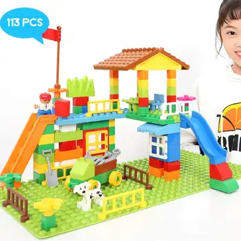 

113pcs Track Building Blocks DIY Toys Funnel Plastic Slide Big Size Bricks Compatible Duplo Castle Brick Toy for Children