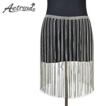 

[AETRENDS] Waist Chain Sexy Exaggerated Super Flash Beach Bikini Body Chain with Full of Diamonds Tassel Waist Belt D-0130
