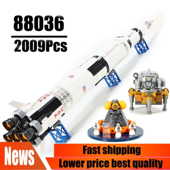 

88036 The Apollo Saturn V ideas Creator Rocket Free Shipping 37003 Model Building Block Bricks 21309 11 Lunar Lander 10266