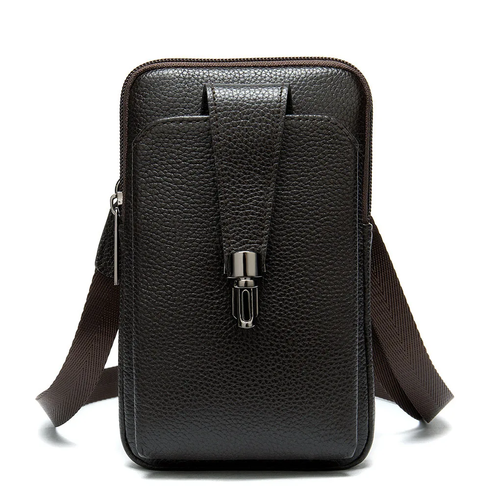 

Men Leather Waist Bag Business Men Shoulder Packet Soft Leather Embossed Leather Belt Worn Phone Pockets Waist Pack Bag