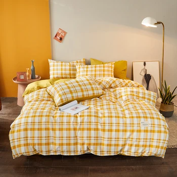 

japan style plaid bedding set cute Nordic bed linen duvet cover pillowcase bed sheet sets twin queen king size