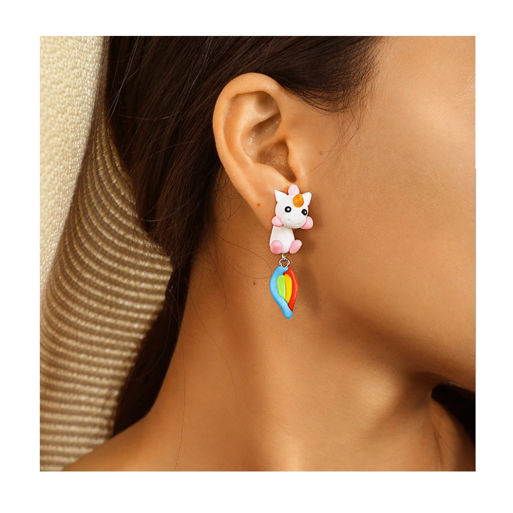 

Ethnic Style Polymer Clay Cute Unicorn Earrings For Women Fashion Jewelry Handmade Colorful 3d Horse Stud Earring Kids earring