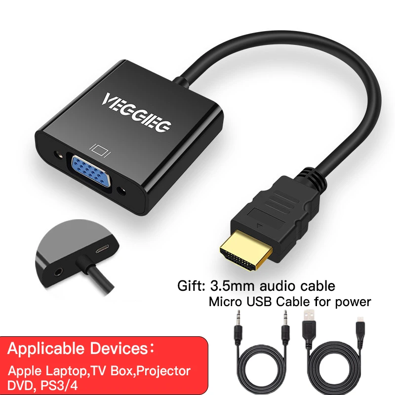 Обновленный чип HDMI к VGA адаптер Мужской к Famale конвертер сплиттер 1080P цифровой к ТВ AV видео аудио для ПК ноутбука PS4