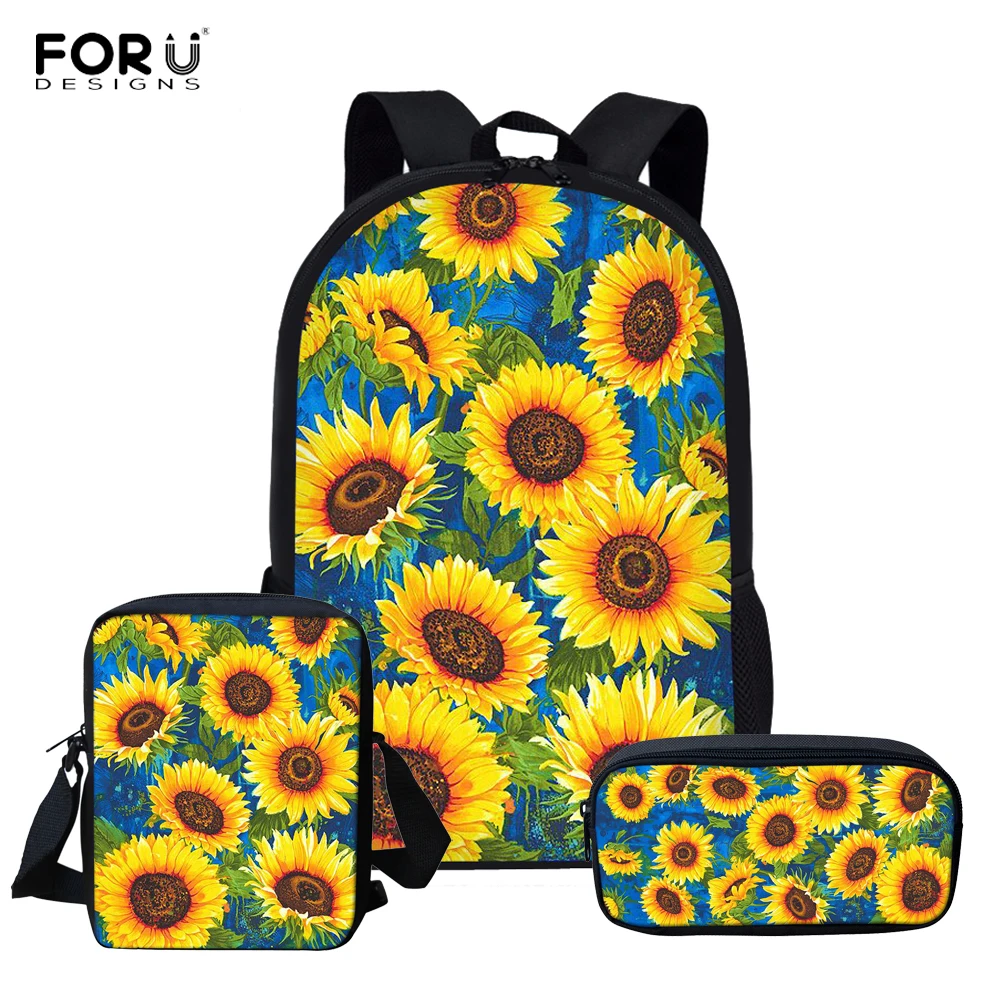 

FORUDESIGNS Stylish Sunflower Print School Bag for Students Kids Teen Girls Canvas School Bag Student Backpack mochilas escolar