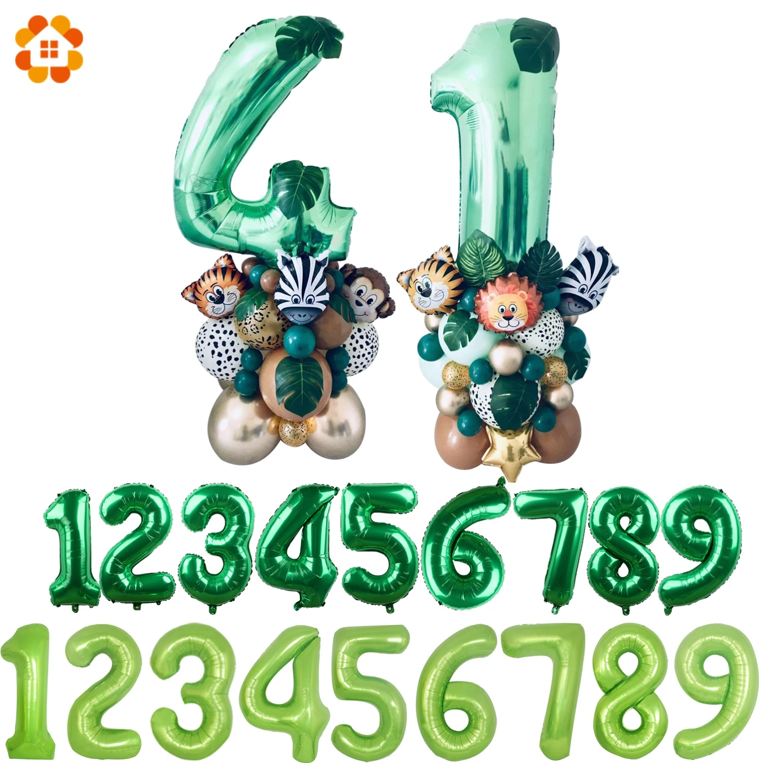 Globos de aluminio digitales verdes de 32/40 pulgadas, globo de animales para fiesta de jungla, decoración de fiesta de cumpleaños para niños, bosque de Safari