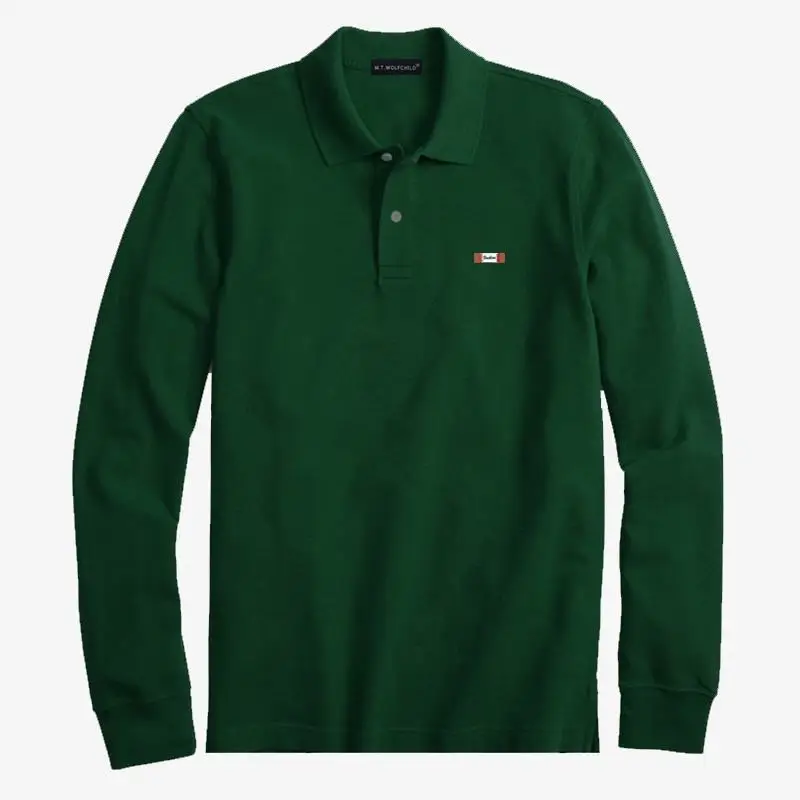 Хлопок, XS-4XL, высокое качество, мужские весенние и осенние рубашки поло с длинным рукавом, повседневные мужские рубашки поло с отворотом, модные мужские топы s - Цвет: Dark green