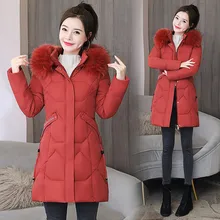 2021 Winter Women Jackets Padded Coats Fur Collar Medium Long Hooded Parkas Feminina Down Cotton Jacket Plus Size Jacket 4XL 586