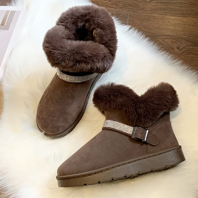 

Winter Women Boots 2019 New Flat Heel Snow Boots Women Shoes Warm Fur Boots Plush Suede Boots Brown Black Ankle Boots Platform