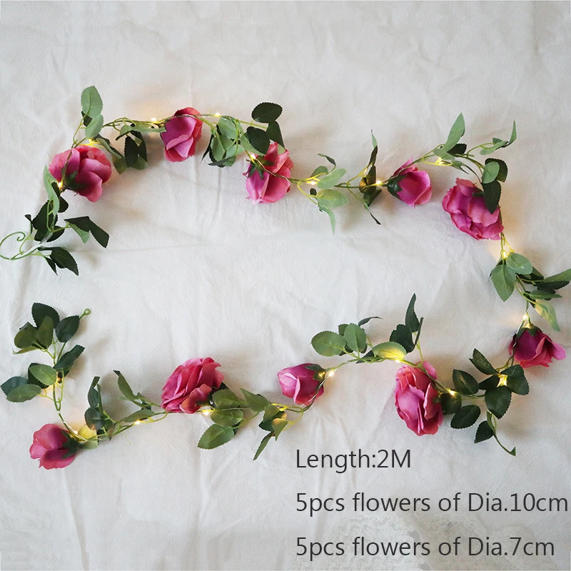 thumbnail image 1 of Artificial Rose flower vine Battery fairy LED string lights for christmas Lit Garland wedding decoration home decor party event, 1 of 5