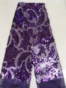 

High Quality purple Nigerian Lace Fabrics Latest Sequins Mesh African Lace Fabric Bride French Net Lace Fabric FD119