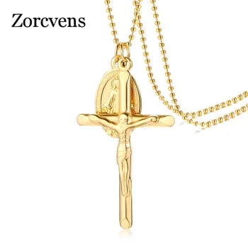 

ZORCVENS Vierge Marie Coin Necklaces For Women Jesus Cross Pendants Gold Color Stainless Steel Crucifix Prayer Collier