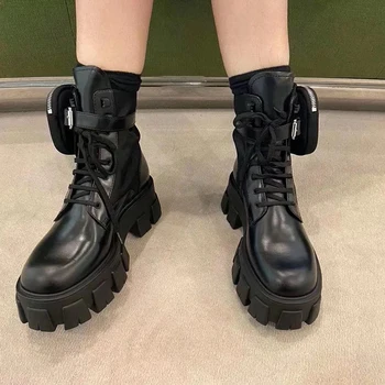 

Martin Boots Women Platform Thick Bottom Pocket Bag Ladies Ankle Boots New Luxury Designer Brand Female Shoes Zapatos De Mujer