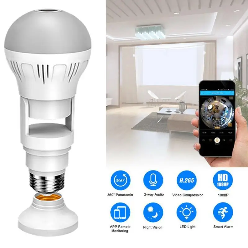 360° Panorama Wifi Camera Bulb Wireless home security Surveillance camera with wifi 1080P HD IP Light Video recorde | Электроника