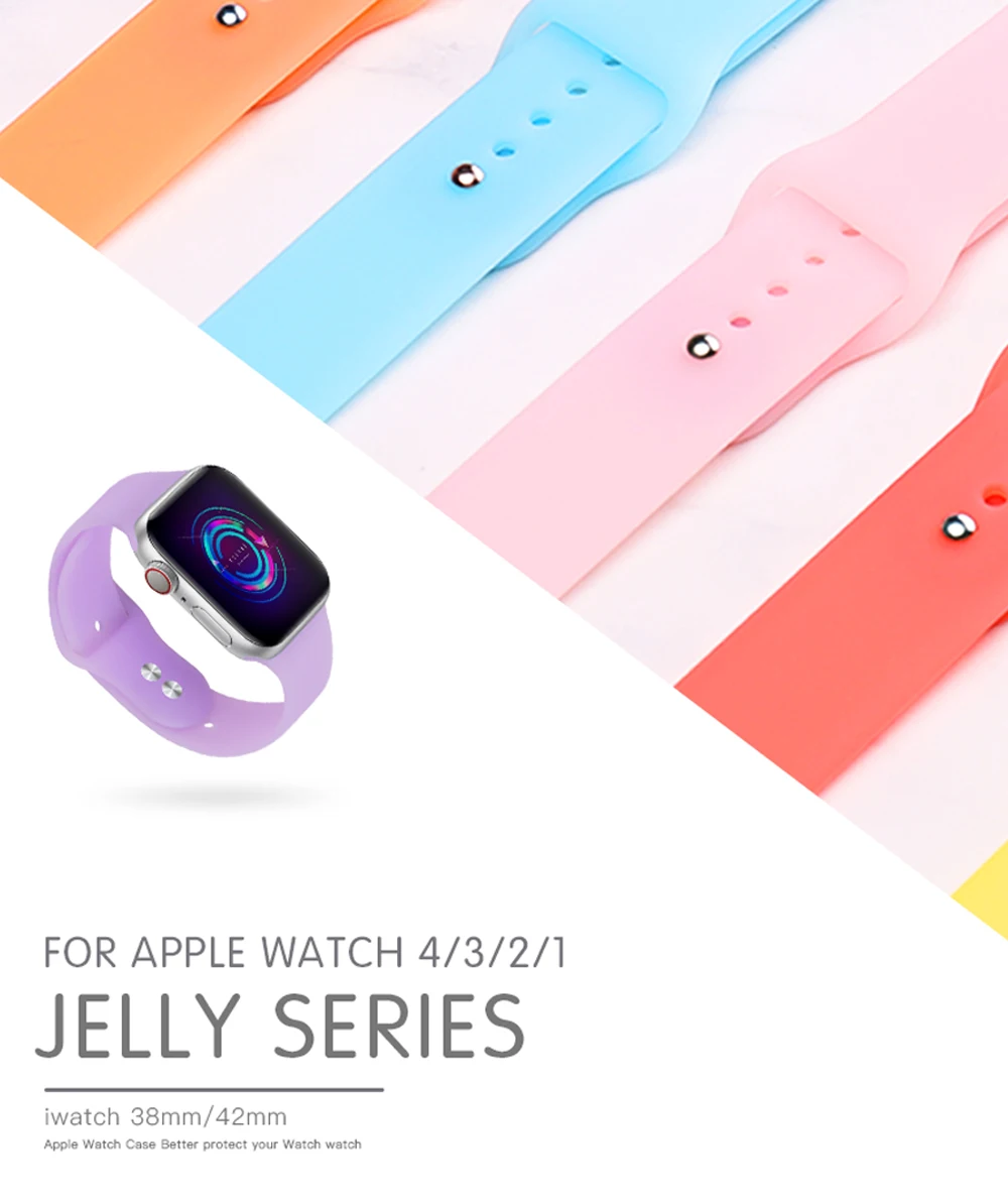 Силиконовый ремешок цвета желе для часов 42 мм 38 мм спортивный iwatch ремешок 40 мм 44 мм браслет на запястье для apple watch 5 4 3 2 1 серия