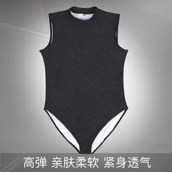 

Men Sexy Sleeveless Round Neck Leotard Slim Bodysuit High Elastic Lycra Siamese Stylish Flower Patterned