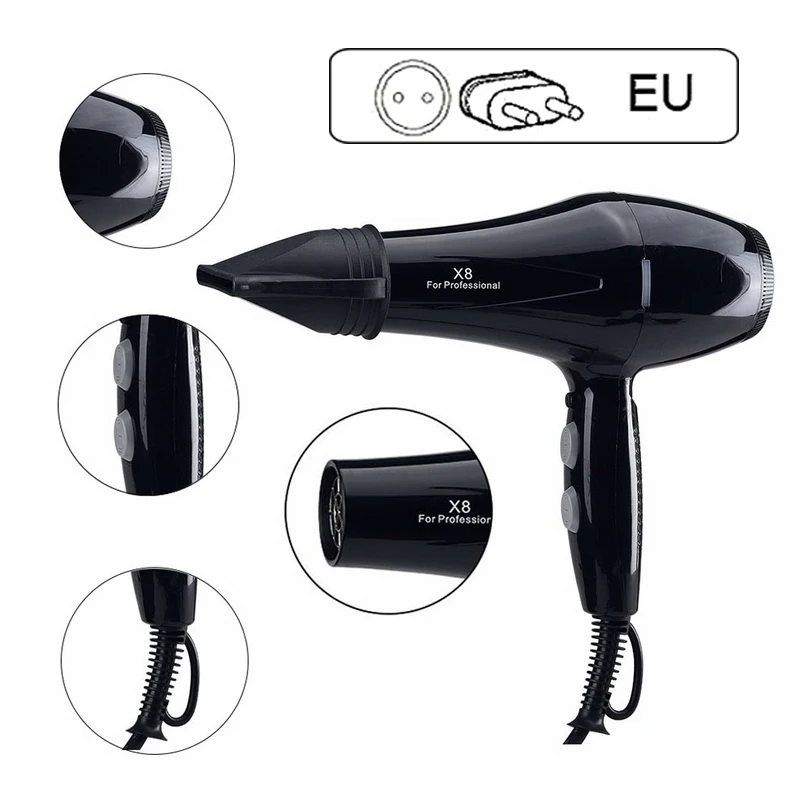 EU Plug 2000W Профессиональный 2000 Вт Мощный фен для волос для парикмахерских салонов инструменты фен низкий фен волос сушильное устройство с обдувом горячим воздухом Hotest - Цвет: EU Plug 2000W