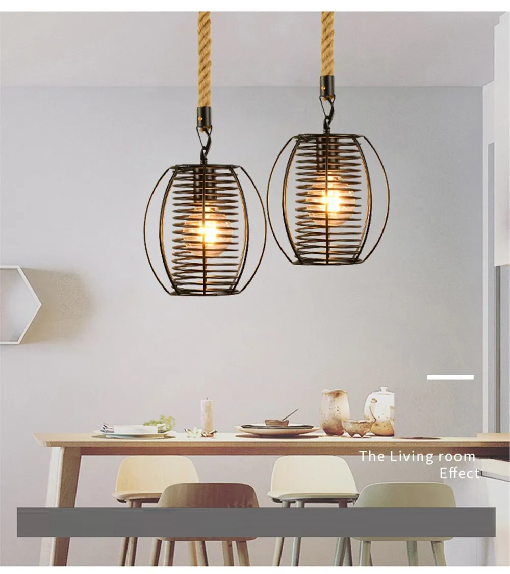 Retro Loft Decor LED Pendant Lamp Edison Industrial Hemp Rope Iron Hanging Light Dining Room Lights Fixtures Indoor Lighting (11)