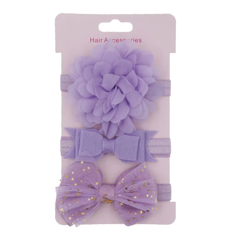 3 шт./лот эластичный цветок повязки для детей девочек аксессуары для волос для малышей банты для девочек нейлон тюрбан блестящая резинка для волос